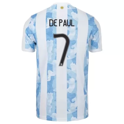 Mujer Selección de fútbol de Argentina Camiseta Rodrigo de Paul #7 1ª Equipación Azul Blanco 2021 Chile