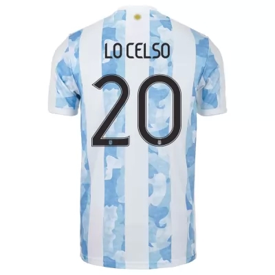 Hombre Selección de fútbol de Argentina Camiseta Giovani Lo Celso #20 1ª Equipación Azul Blanco 2021 Chile