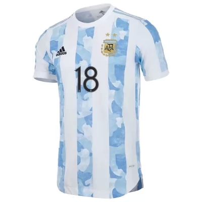 Mujer Selección De Fútbol De Argentina Camiseta Guido Rodriguez #18 1ª Equipación Azul Blanco 2021 Chile