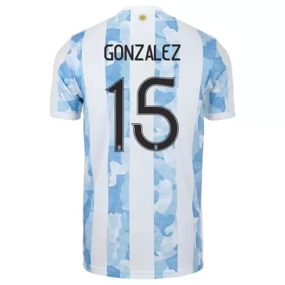 Hombre Selección de fútbol de Argentina Camiseta Nicolas Gonzalez #15 1ª Equipación Azul Blanco 2021 Chile