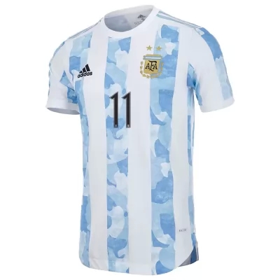 Hombre Selección De Fútbol De Argentina Camiseta Angel Di Maria #11 1ª Equipación Azul Blanco 2021 Chile