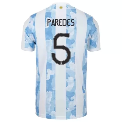 Mujer Selección de fútbol de Argentina Camiseta Leandro Paredes #5 1ª Equipación Azul Blanco 2021 Chile