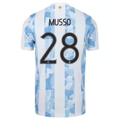 Mujer Selección de fútbol de Argentina Camiseta Juan Musso #28 1ª Equipación Azul Blanco 2021 Chile