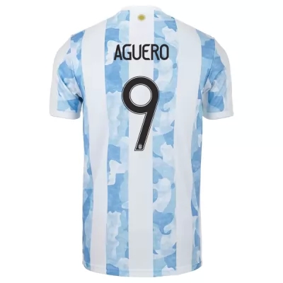 Niño Selección de fútbol de Argentina Camiseta Sergio Aguero #9 1ª Equipación Azul Blanco 2021 Chile