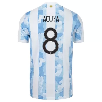 Mujer Selección de fútbol de Argentina Camiseta Marcos Acuña #8 1ª Equipación Azul Blanco 2021 Chile