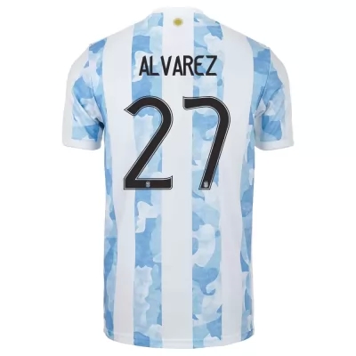 Hombre Selección de fútbol de Argentina Camiseta Julian Alvarez #27 1ª Equipación Azul Blanco 2021 Chile