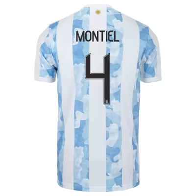 Niño Selección de fútbol de Argentina Camiseta Gonzalo Montiel #4 1ª Equipación Azul Blanco 2021 Chile
