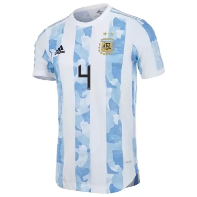 Hombre Selección De Fútbol De Argentina Camiseta Gonzalo Montiel #4 1ª Equipación Azul Blanco 2021 Chile