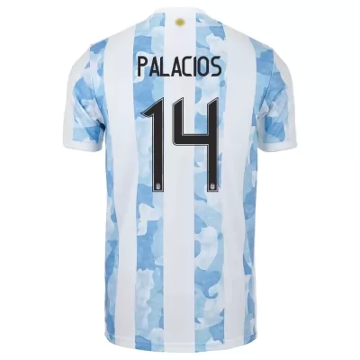 Hombre Selección de fútbol de Argentina Camiseta Exequiel Palacios #14 1ª Equipación Azul Blanco 2021 Chile