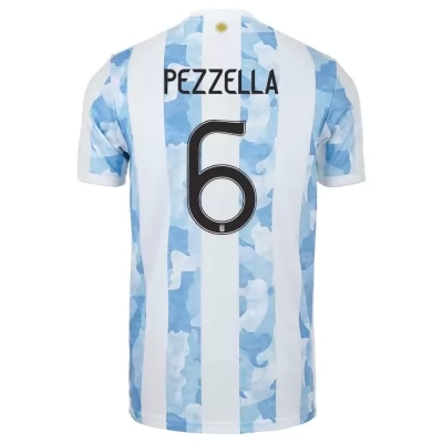 Mujer Selección de fútbol de Argentina Camiseta German Pezzella #6 1ª Equipación Azul Blanco 2021 Chile