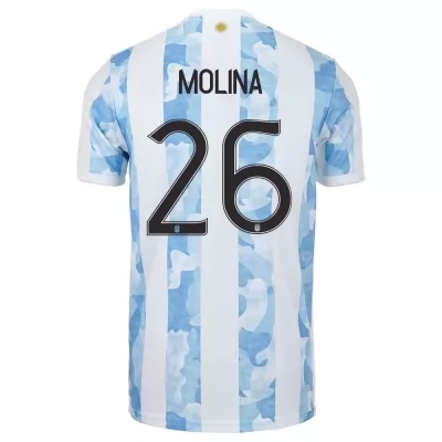 Mujer Selección de fútbol de Argentina Camiseta Nahuel Molina #26 1ª Equipación Azul Blanco 2021 Chile