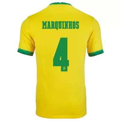 Mujer Selección de fútbol de Brasil Camiseta Marquinhos #4 1ª Equipación Amarillo 2021 Chile