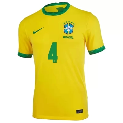 Niño Selección De Fútbol De Brasil Camiseta Marquinhos #4 1ª Equipación Amarillo 2021 Chile