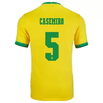 Mujer Selección de fútbol de Brasil Camiseta Casemiro #5 1ª Equipación Amarillo 2021 Chile