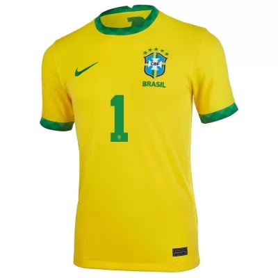 Niño Selección De Fútbol De Brasil Camiseta Alisson #1 1ª Equipación Amarillo 2021 Chile
