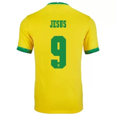 Mujer Selección de fútbol de Brasil Camiseta Gabriel Jesus #9 1ª Equipación Amarillo 2021 Chile