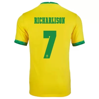 Mujer Selección de fútbol de Brasil Camiseta Richarlison #7 1ª Equipación Amarillo 2021 Chile