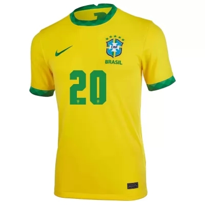 Hombre Selección De Fútbol De Brasil Camiseta Roberto Firmino #20 1ª Equipación Amarillo 2021 Chile