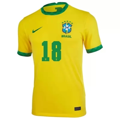 Niño Selección De Fútbol De Brasil Camiseta Vinicius Junior #18 1ª Equipación Amarillo 2021 Chile