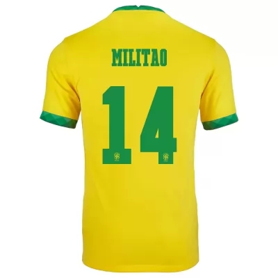 Mujer Selección de fútbol de Brasil Camiseta Eder Militao #14 1ª Equipación Amarillo 2021 Chile