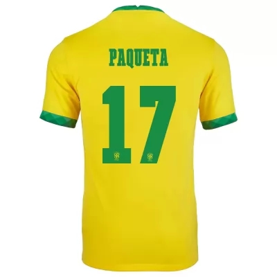 Mujer Selección de fútbol de Brasil Camiseta Lucas Paqueta #17 1ª Equipación Amarillo 2021 Chile