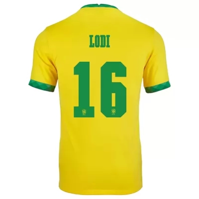 Mujer Selección de fútbol de Brasil Camiseta Renan Lodi #16 1ª Equipación Amarillo 2021 Chile