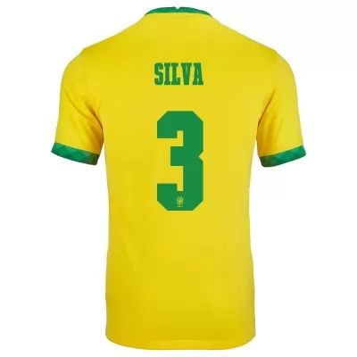 Mujer Selección de fútbol de Brasil Camiseta Thiago Silva #3 1ª Equipación Amarillo 2021 Chile