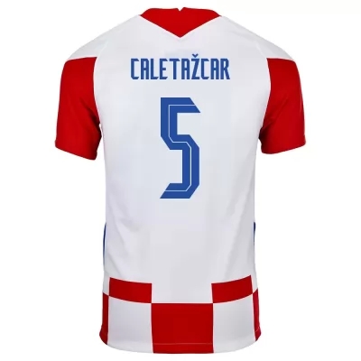 Hombre Selección de fútbol de Croacia Camiseta Duje Caleta-Car #5 1ª Equipación Rojo blanco 2021 Chile