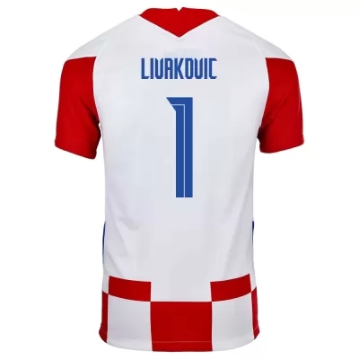 Niño Selección de fútbol de Croacia Camiseta Dominik Livakovic #1 1ª Equipación Rojo blanco 2021 Chile