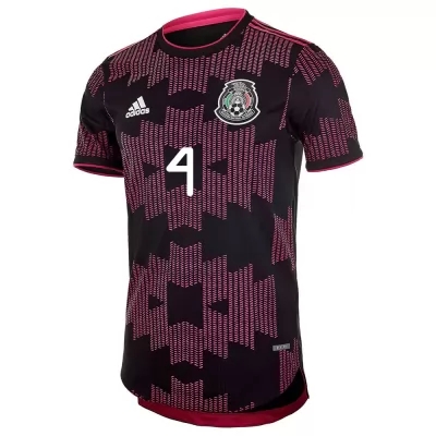 Hombre Selección De Fútbol De México Camiseta Edson Alvarez #4 1ª Equipación Rosa Roja 2021 Chile