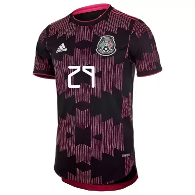 Hombre Selección De Fútbol De México Camiseta Diego Lainez #29 1ª Equipación Rosa Roja 2021 Chile