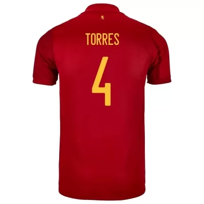 Niño Selección de fútbol de España Camiseta Pau Torres #4 1ª Equipación Rojo 2021 Chile