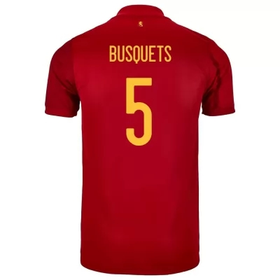 Mujer Selección de fútbol de España Camiseta Sergio Busquets #5 1ª Equipación Rojo 2021 Chile