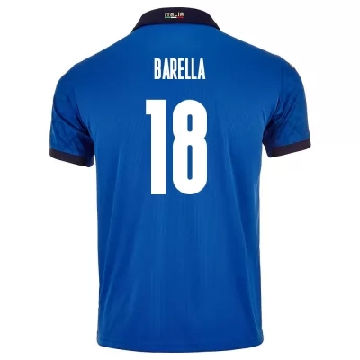 Hombre Selección de fútbol de Italia Camiseta Nicolo Barella #18 1ª Equipación Azul 2021 Chile