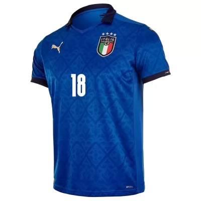 Hombre Selección De Fútbol De Italia Camiseta Nicolo Barella #18 1ª Equipación Azul 2021 Chile