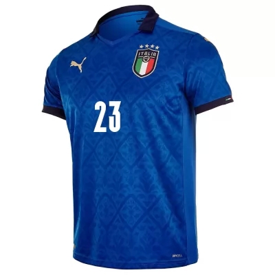 Hombre Selección De Fútbol De Italia Camiseta Alessandro Bastoni #23 1ª Equipación Azul 2021 Chile