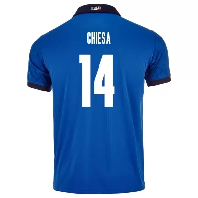 Hombre Selección de fútbol de Italia Camiseta Federico Chiesa #14 1ª Equipación Azul 2021 Chile