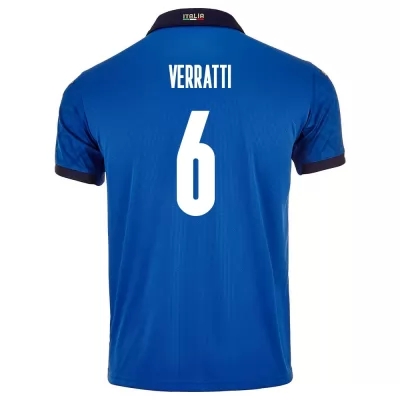 Hombre Selección de fútbol de Italia Camiseta Marco Verratti #6 1ª Equipación Azul 2021 Chile