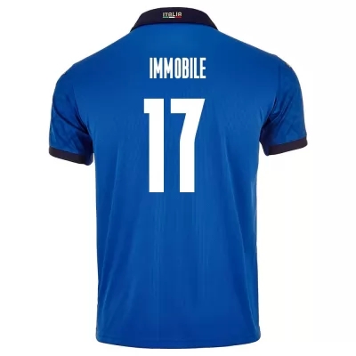 Hombre Selección de fútbol de Italia Camiseta Ciro Immobile #17 1ª Equipación Azul 2021 Chile