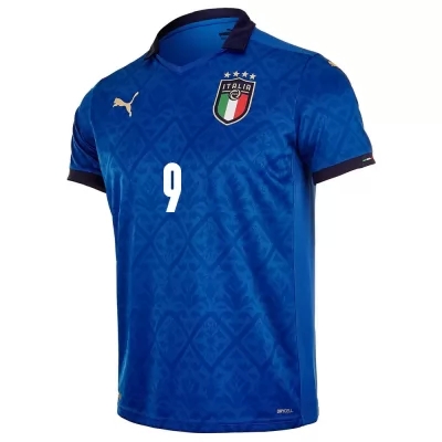 Mujer Selección de fútbol de Italia Camiseta Andrea Belotti #9 1ª Equipación Azul 2021 Chile