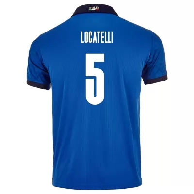 Hombre Selección de fútbol de Italia Camiseta Manuel Locatelli #5 1ª Equipación Azul 2021 Chile
