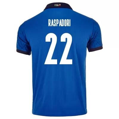 Mujer Selección de fútbol de Italia Camiseta Giacomo Raspadori #22 1ª Equipación Azul 2021 Chile