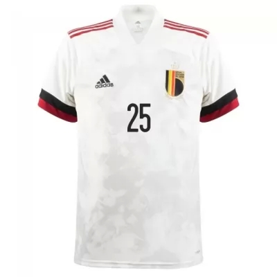 Mujer Selección de fútbol de Bélgica Camiseta Jeremy Doku #25 2ª Equipación Blanco negro 2021 Chile