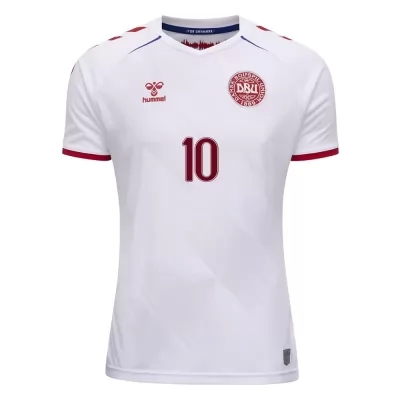 Mujer Selección de fútbol de Dinamarca Camiseta Christian Eriksen #10 2ª Equipación Blanco 2021 Chile