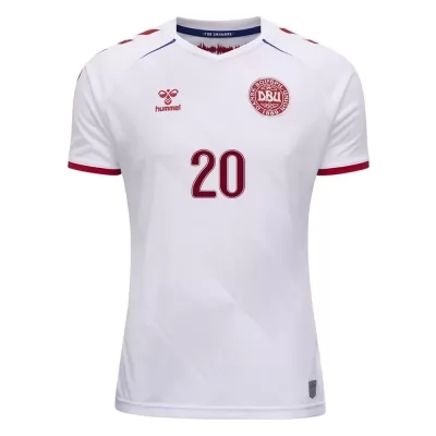 Mujer Selección de fútbol de Dinamarca Camiseta Yussuf Poulsen #20 2ª Equipación Blanco 2021 Chile