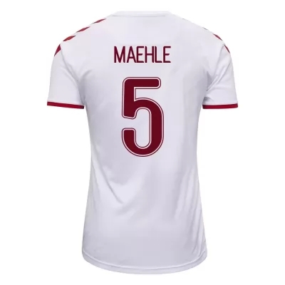 Mujer Selección de fútbol de Dinamarca Camiseta Joakim Maehle #5 2ª Equipación Blanco 2021 Chile