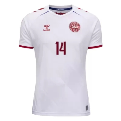 Mujer Selección de fútbol de Dinamarca Camiseta Mikkel Damsgaard #14 2ª Equipación Blanco 2021 Chile