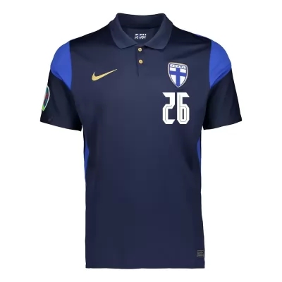 Mujer Selección de fútbol de Finlandia Camiseta Marcus Forss #26 2ª Equipación Azul oscuro 2021 Chile