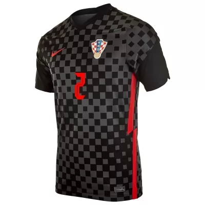 Mujer Selección de fútbol de Croacia Camiseta Sime Vrsaljko #2 2ª Equipación Negro gris 2021 Chile