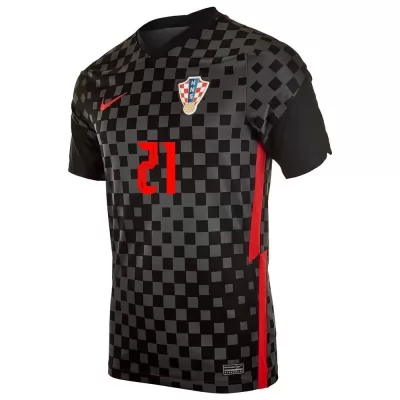 Mujer Selección de fútbol de Croacia Camiseta Domagoj Vida #21 2ª Equipación Negro gris 2021 Chile